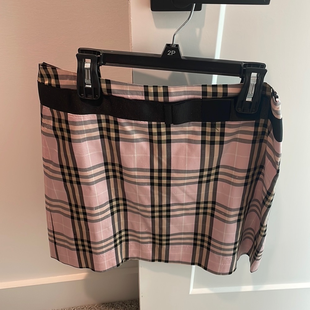 Molly B Pink, Black, Tan Plaid Skirt with Bow